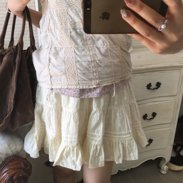 일본빈티지 모리 아이보리 레이스 펀칭 스커트