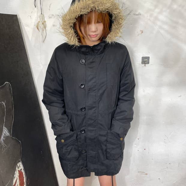 일본빈티지 COLZA 울프죠 퍼 후드 야상 개파카 자켓 L