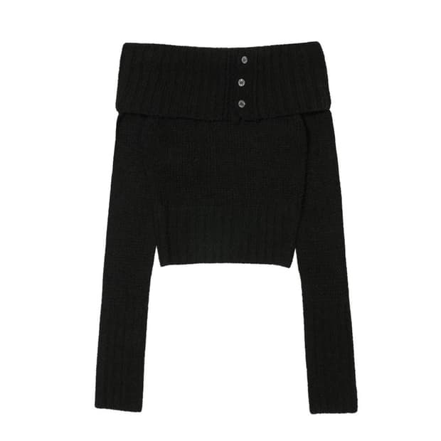 보헤미안서울 버튼 오프숄더 니트 블랙