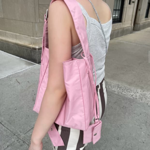 쿨거반택포함) 뮈니르 나일론 시티백S 스무디 (핑크 크로스 숄더 토트백)