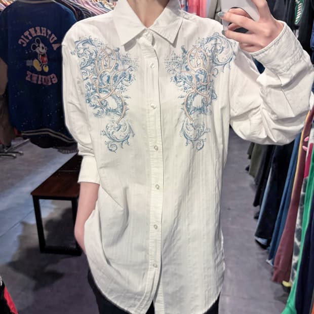 [IM] vtg 트라이벌 자수 그래픽 웨스턴 셔츠