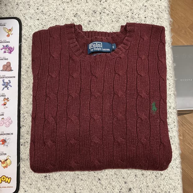 N3 폴로 꽈배기 니트 케이블 버건디 와인