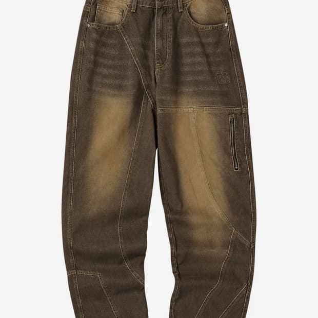 트래블 절개 워싱 데님 팬츠 샌드 브라운