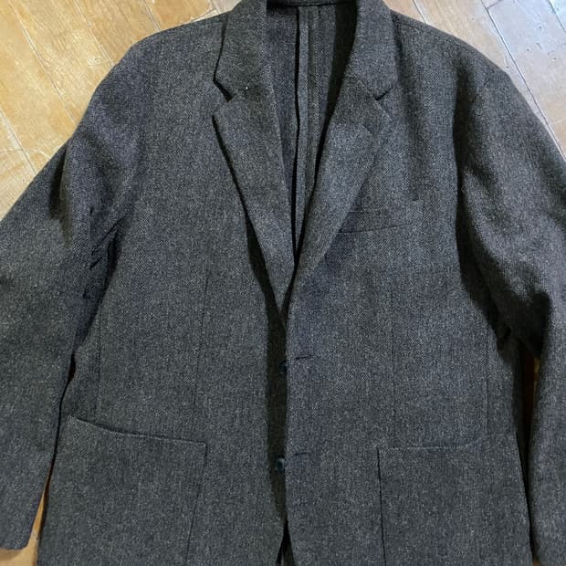 유니클로 남성 울 혼방 브라운 헤링본 자켓 2XL