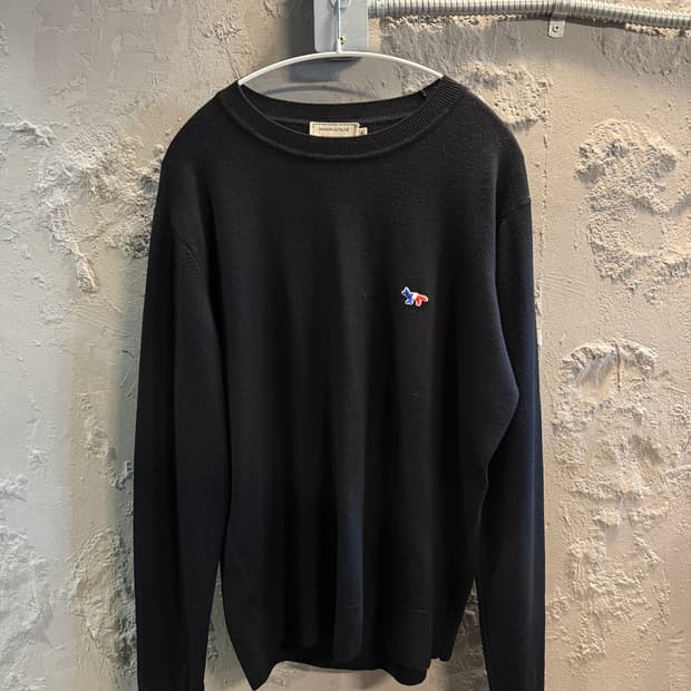 메종 키츠네 트리컬러 폭스 패치 울 니트 블랙 M