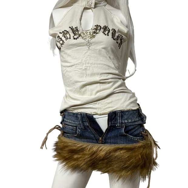 갸루맛 빈티지 퍼 데님 스커트