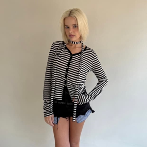 더미스테어스호텔 스트라이프 가디건 세트