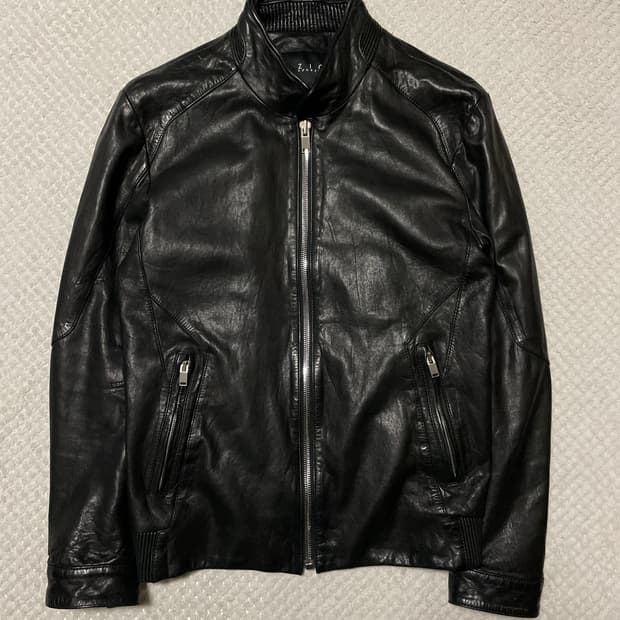 ZIO SONGZIO 웨스턴 무드 램스킨 양가죽 바이커 절개 레더 자켓