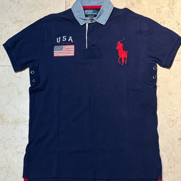 폴로 랄프로렌 빈티지 빅포니 usa 성조기 카라티