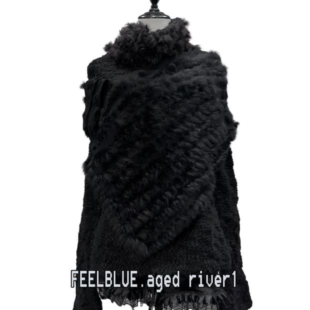 Rabbit Fur Trim Knit/Cape 2pcs SET