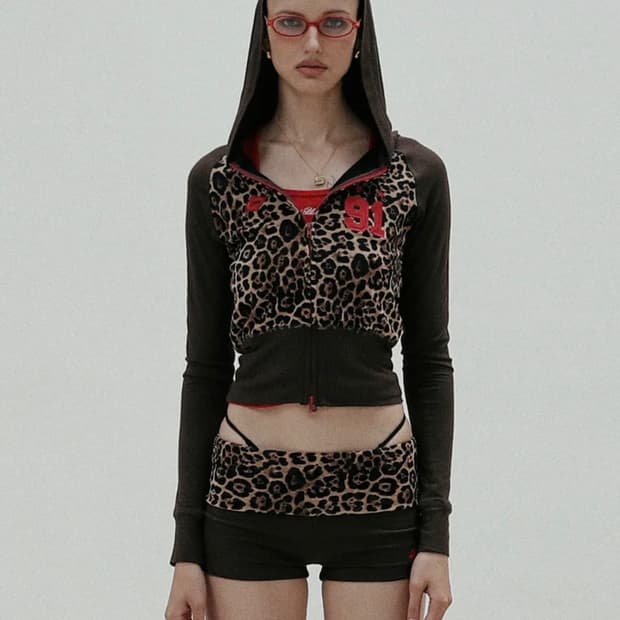 배드블러드 져지후드집업 레오파드