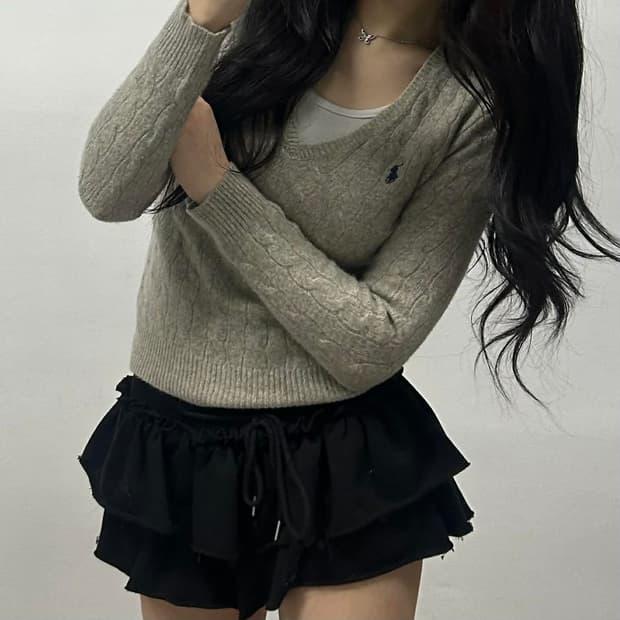 폴로 랄프로렌 울 캐시미어 브이넥 걸즈 케이블 니트 스웨터(M)