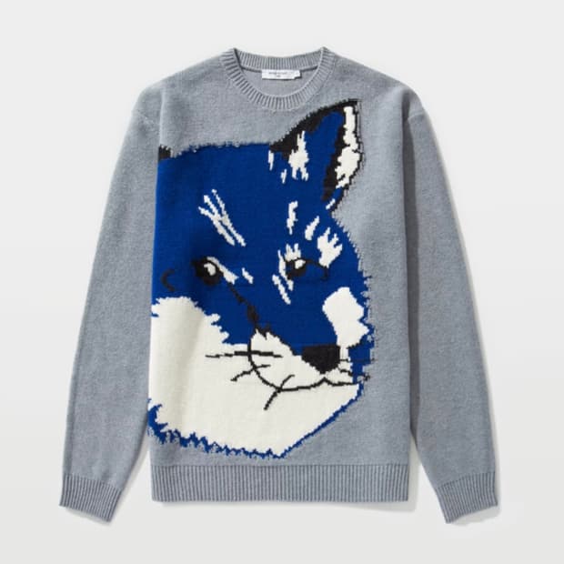 새상품(XS)메종키츠네 빅 폭스헤드 자카드 니트 그레이