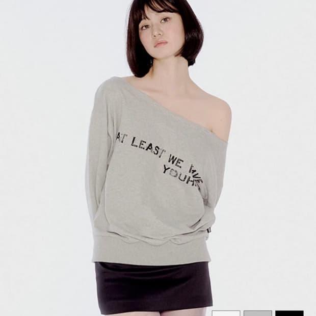유희 OFF SHOULDER SWEATSHIRTS MELANGE GREY