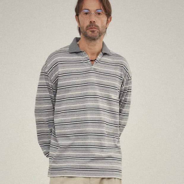 더블유엠씨 스트라이프 카라 럭비티 grey L