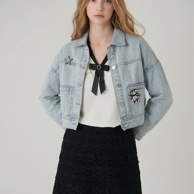 샤틴 쥬얼리와펜 크롭 데님자켓