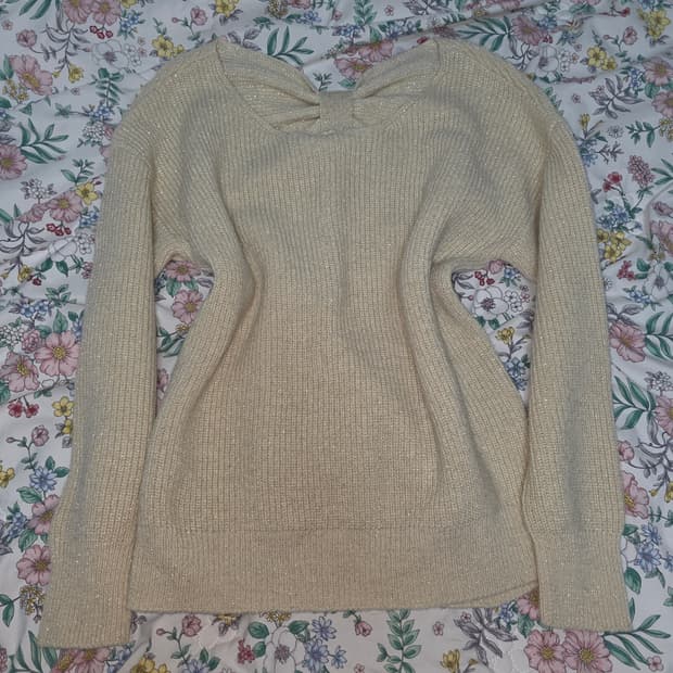 일본빈티지)빅리본 아이보리 양산형 모리걸st 글리터 로맨틱 니트스웨터
