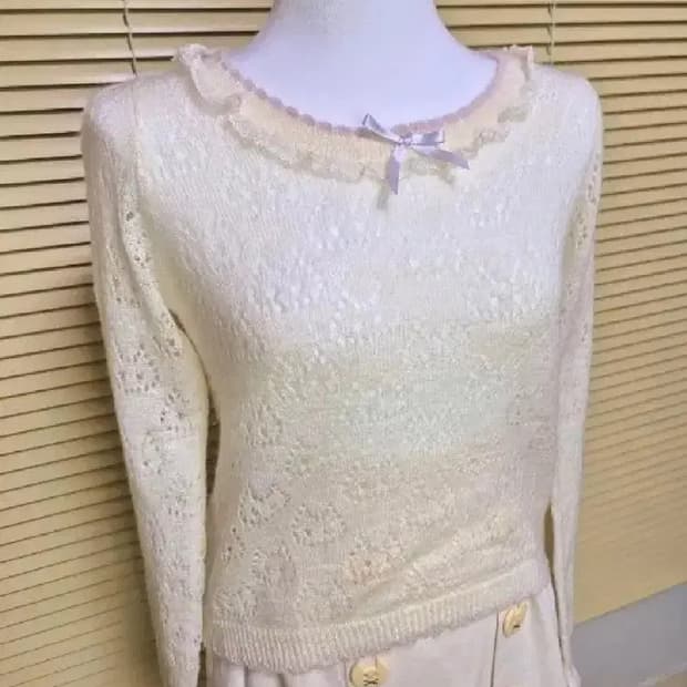 모리걸 빈티지 고양이 프릴 리본 니트