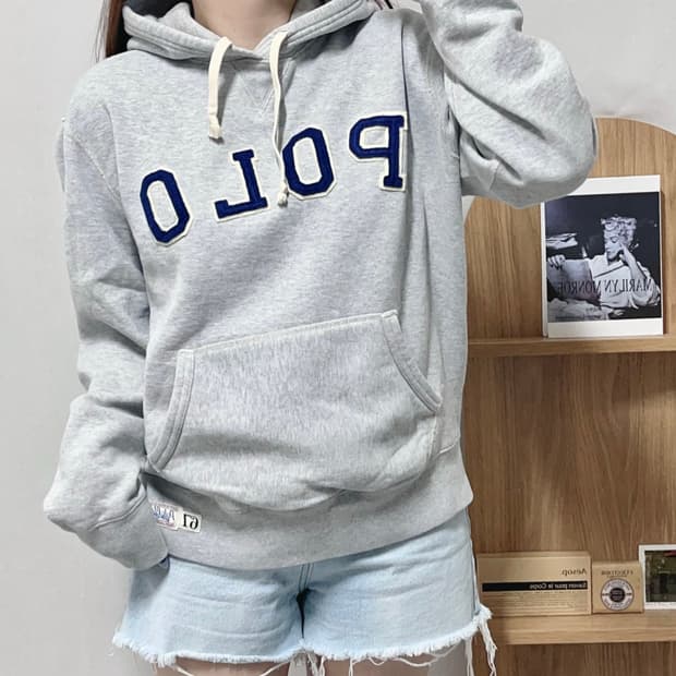 [정품] 폴로 그레이 POLO 아플리케 기모 후드티 [ M ]