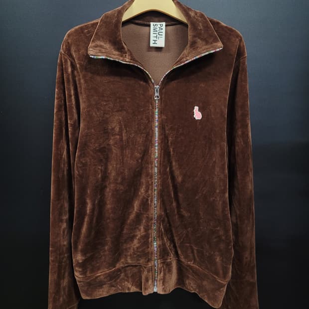 Paul Smith 폴스미스 벨루아 벨벳 브라운 핑크래빗 패치 집업자켓 