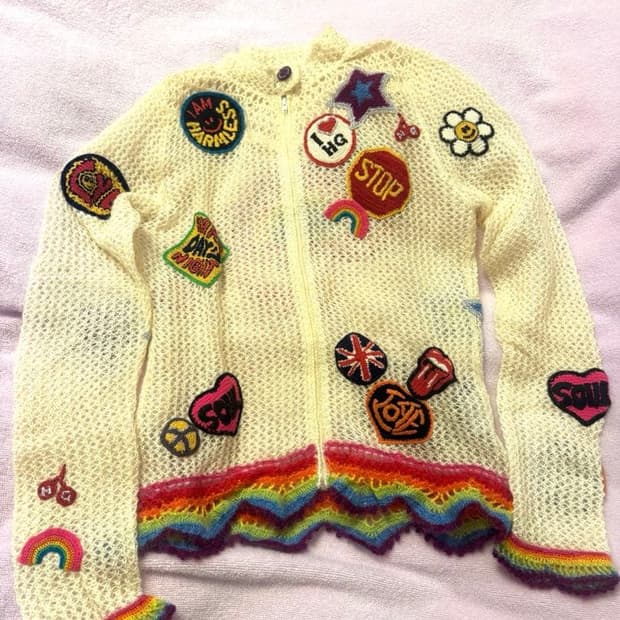 90s 히스테릭 글래머 모헤어 혼방 와펜 니트 가디건