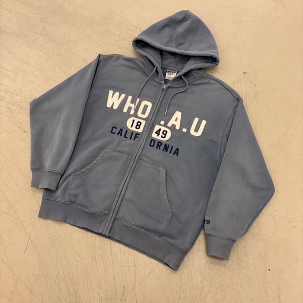 후아유 페이드 블루 빅로고 후드 집업