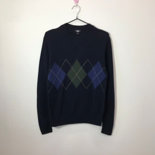 'UNIQLO' Navy Argyle Wool Sweater