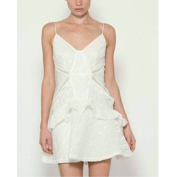 셀프포트레이트 자카드 화이트 러플 원피스