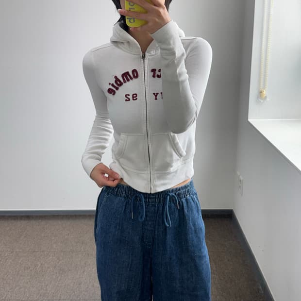 Abercrombie 아베크롬비 스펠아웃 로고 아이보리 후드집업