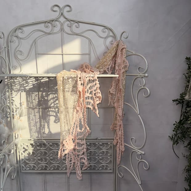 Pink beige lace crochet maxi scarf