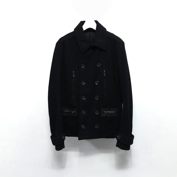 [46] SHELLAC 쉘락 블랙 더블버튼 레더 포켓 아티잔 나폴레옹자켓