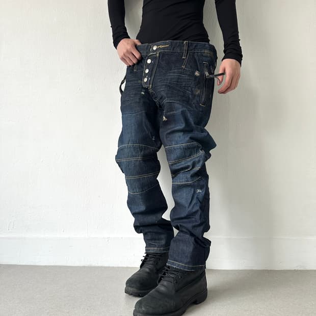 디스퀘어드 2000s 플라워 바이커 새깅진