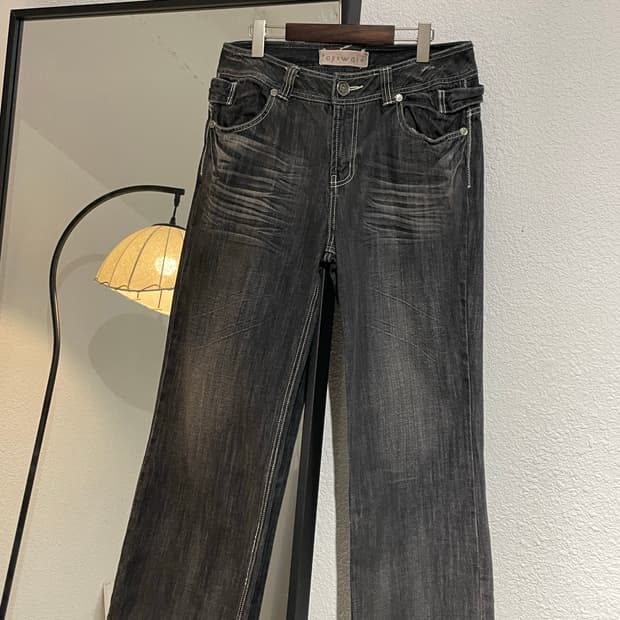 Topswkle 블랙 데님 팬츠