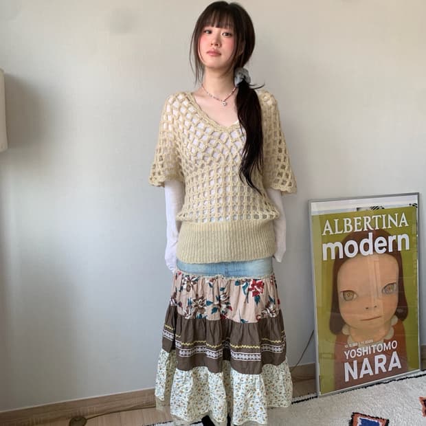 patchwork denim skirt