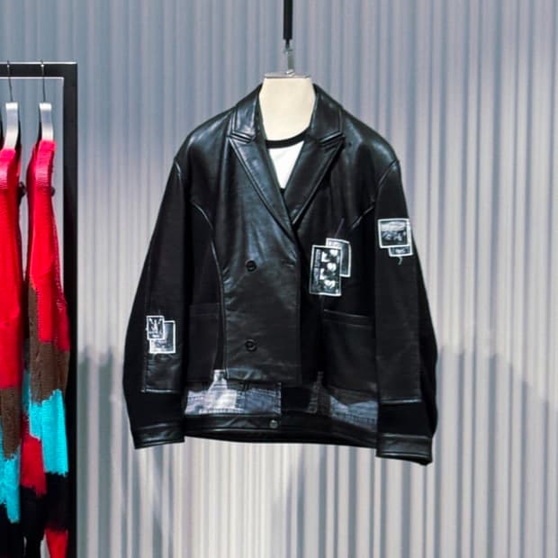 새제품L) 자라 x 앤더슨벨 컴바인드 니트 앤 레더 가죽자켓 블랙