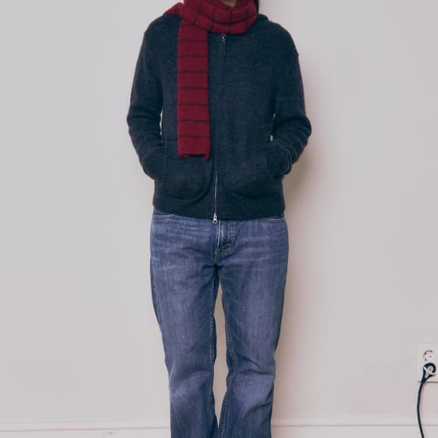 [L]니틀리 베이비 알파카 후드 집업 포켓 가디건 차콜