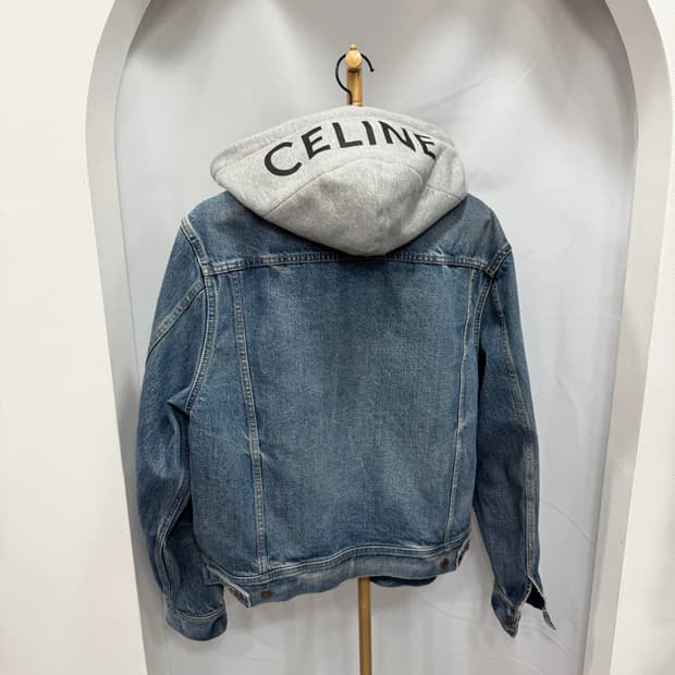 셀린느 백로고 후드 데님 자켓 L 