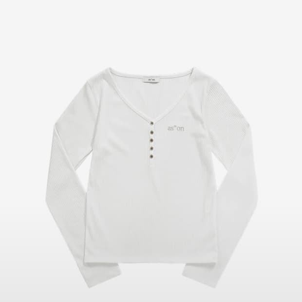 애즈온 버튼티 WISH RIBBED BUTTON TEE / IVORY