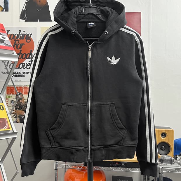 아디다스 트레포일 로고  후드집업 블랙