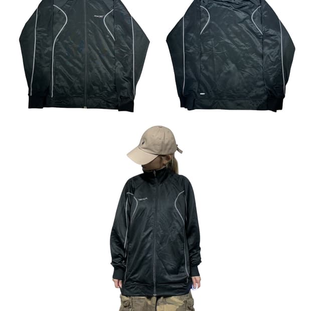 리복 블랙 로고 트랙탑 져지 L