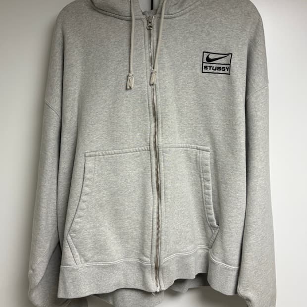 나이키 x 스투시 풀 집 플리스 후드 그레이 헤더 XL