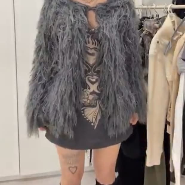 그레이 그런지 퍼 가디건