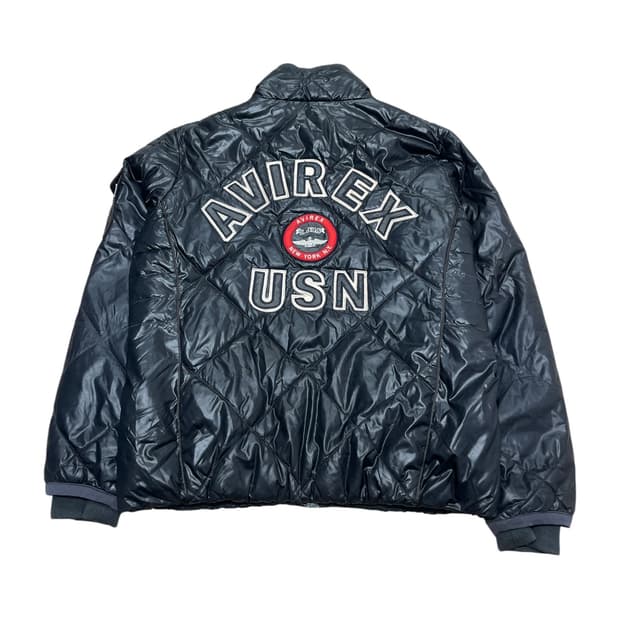 아비렉스 USN 빅 로고 블랙 퀼팅 패디드 재킷 L