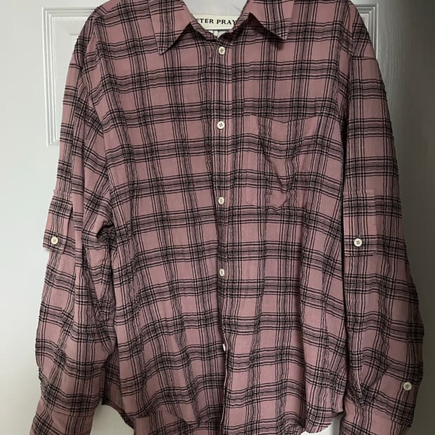 애프터프레이 오버 체크 브라이트 셔츠 더스티핑크