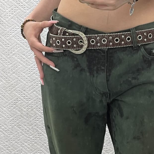 빈티지 스트릿 웨스턴 Y2K 아일렛 격자 레더 벨트 C13283