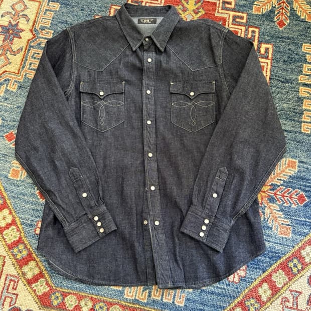 90s RRL 더블알엘 슬림핏 다크 데님 웨스턴 셔츠