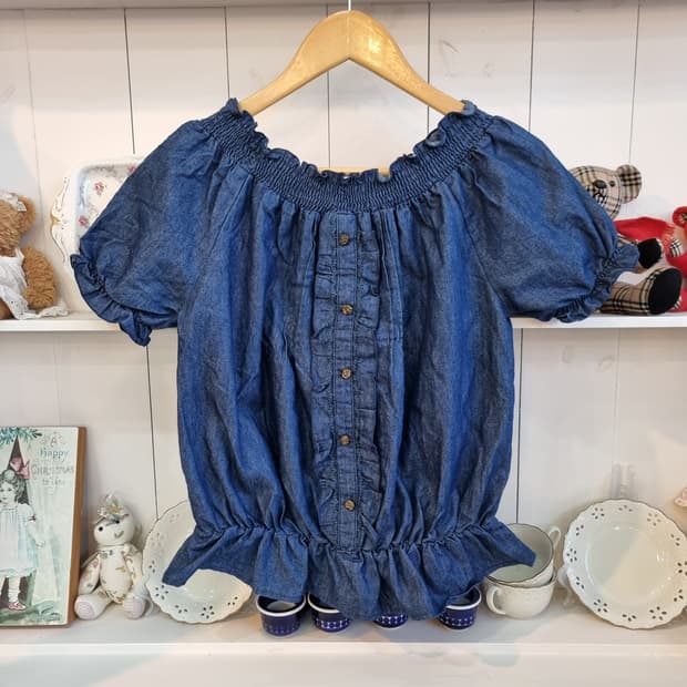 데님 오프숄더 프릴 블라우스