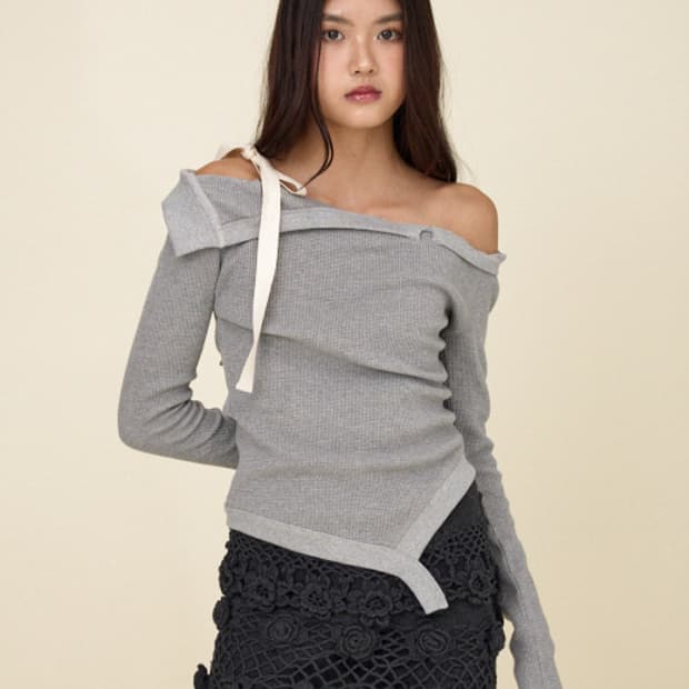 [S] 글로니 데미 컷아웃 롱슬리브 그레이