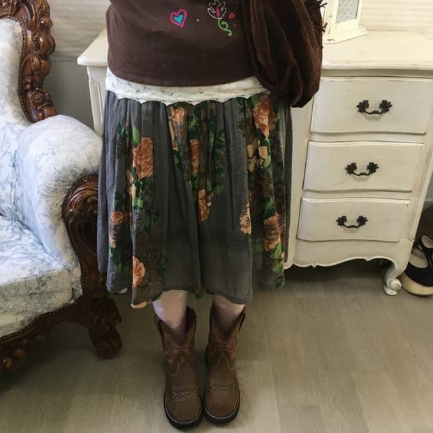 일본빈티지 하구미 차콜 플로럴 레이스 스커트