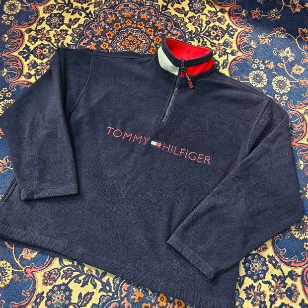 타미힐피거 플리스 루즈핏 센터로고 아노락 M size